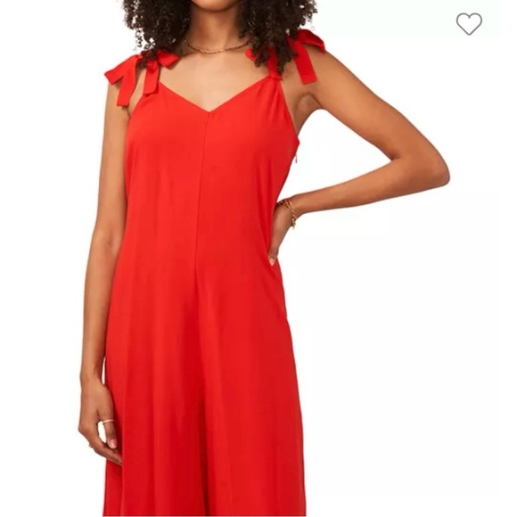 ❤️Vince Camuto Floral Tie Shoulder Jumpsuit Lobster Red - Picture 3 of 9